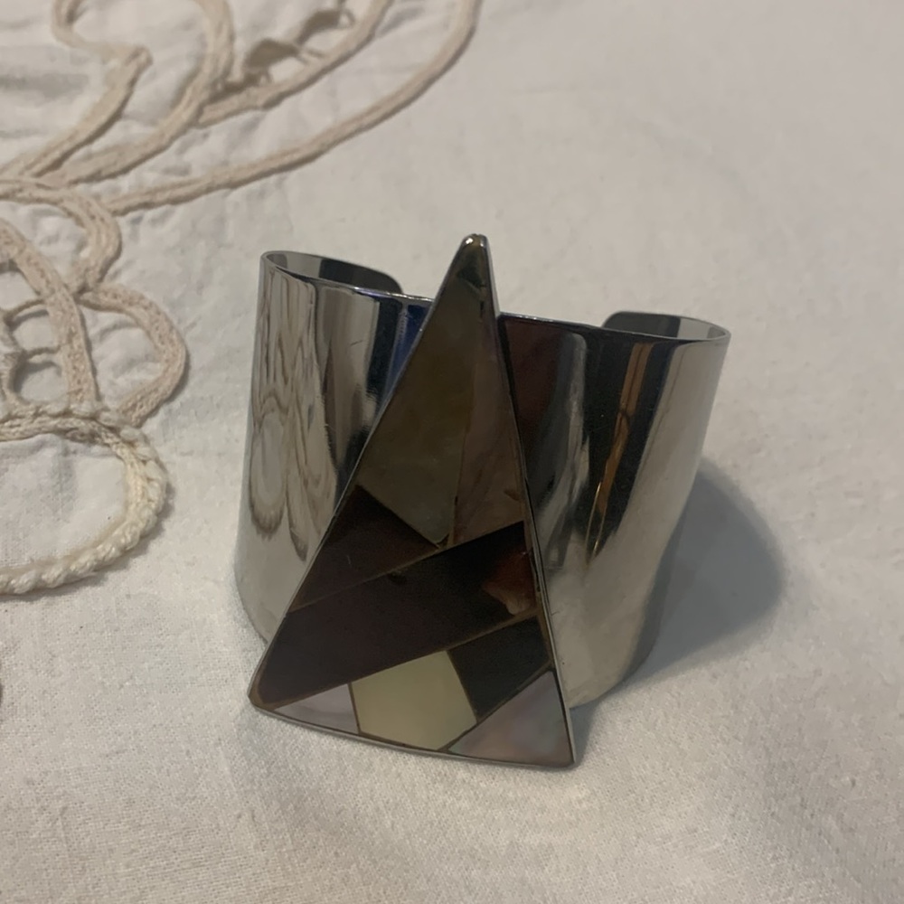 Unique Silvertone Cuff Triangle Lavender, Brown &… - image 8